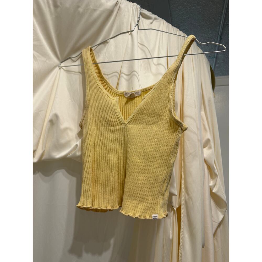 Billabong Yellow Ribbed Knit Crop Tank Top Split Neck Sleeveless Women’s Small - Picture 3 of 6